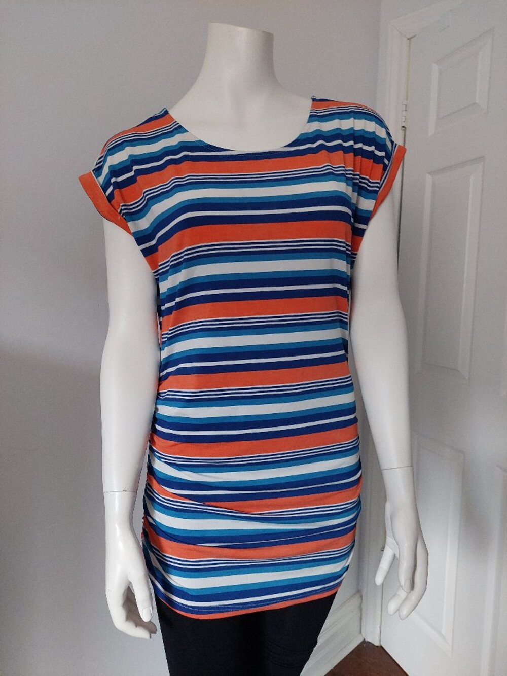 Suzy Shier Multicolor Striped Short Sleeve Tunic Top/Dress